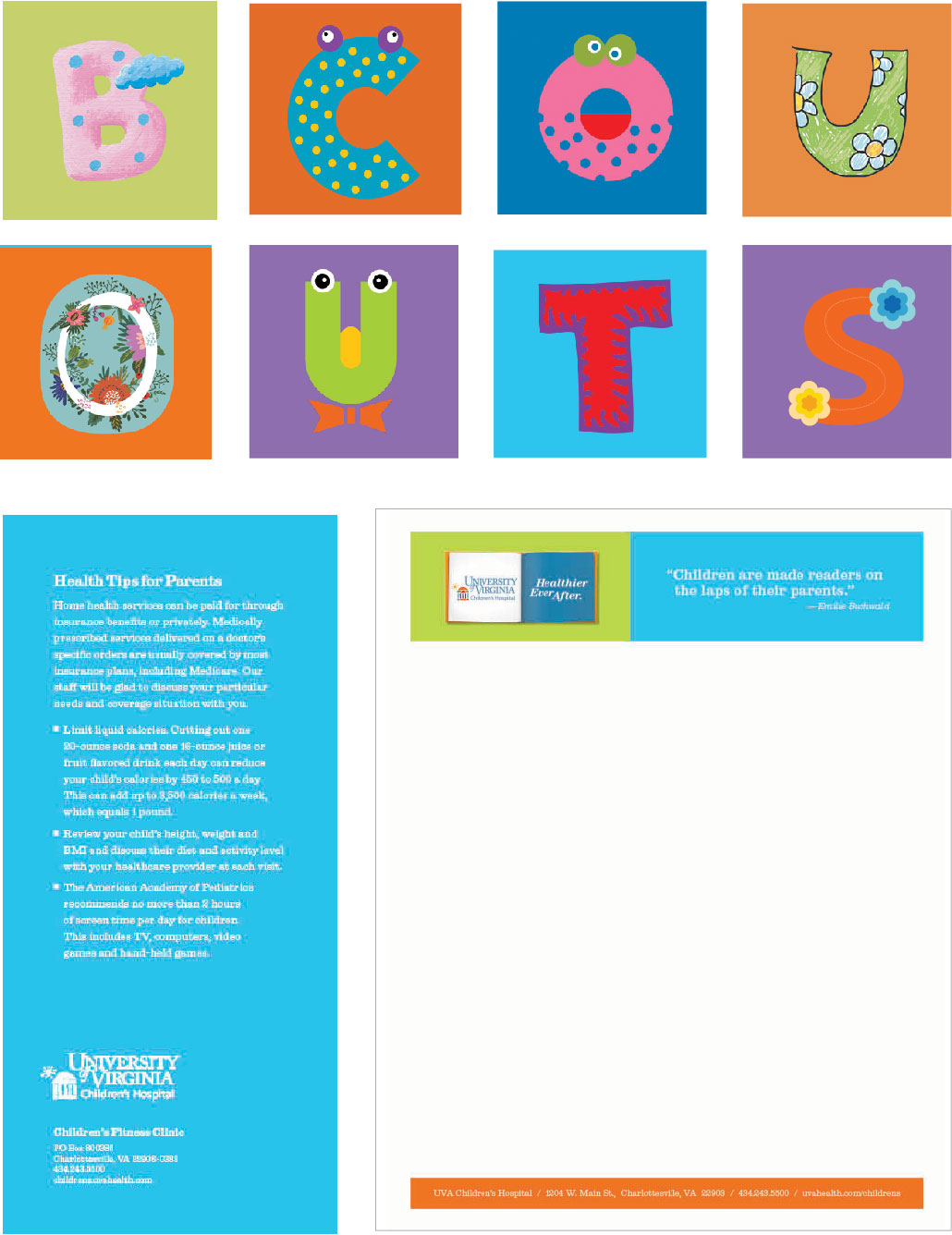 UVA Children's Hospital graphic elements - solid blocks of color