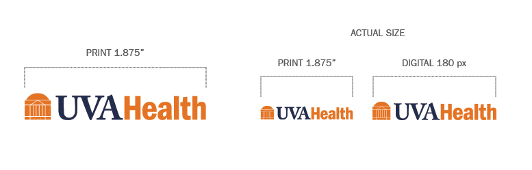 In Print, the logo must be no less than 1.875" wide.  For digital use, no less than 180px wide.